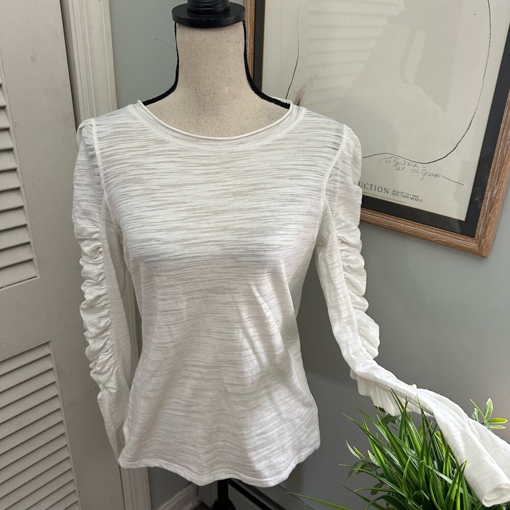 House of Harlow Top Medium White Puff Sleeve Ruched Feminine Gothic Angelcore